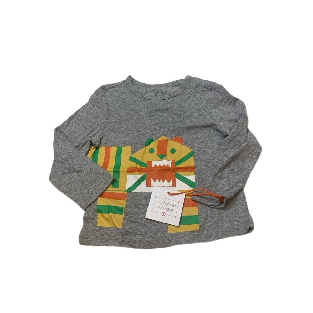 NWT Christian Robinson Toddler Grey Tiger Print Long Sleeve T-Shirt 4T